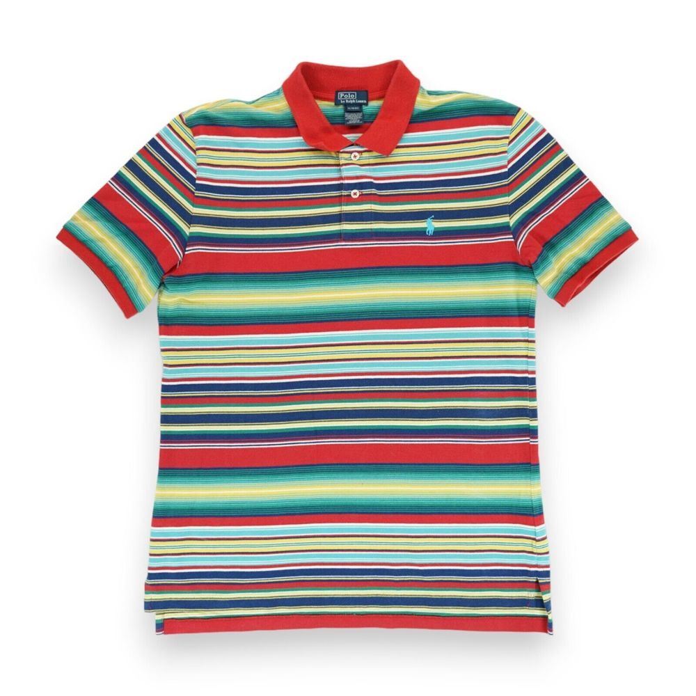 Vintage 90s Polo Ralph Lauren Striped Colorful Youth Boys XL(18-20) Polo Shirt